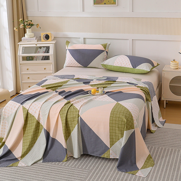 91家纺网 家纺一手货源 找家纺 宇彬家纺 2025直播新款13070全棉纯棉印花双人单床单枕套三件套喷气小清新简约学生被单 伯爵