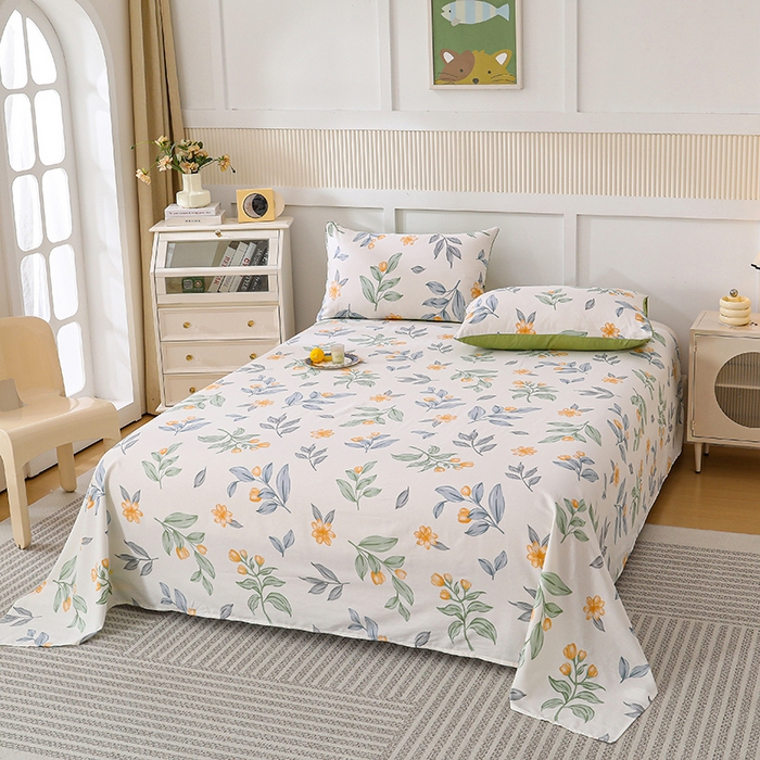 91家纺网 家纺一手货源 找家纺 宇彬家纺 2025直播新款13070全棉纯棉印花双人单床单枕套三件套喷气小清新简约学生被单 风吹一夏