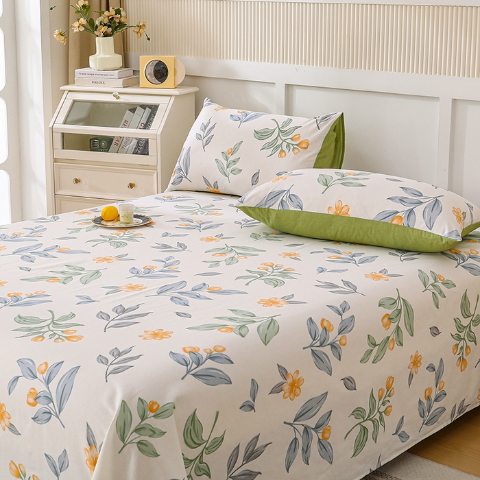 91家纺网 家纺一手货源 找家纺 宇彬家纺 2025直播新款13070全棉纯棉印花双人单床单枕套三件套喷气小清新简约学生被单 风吹一夏