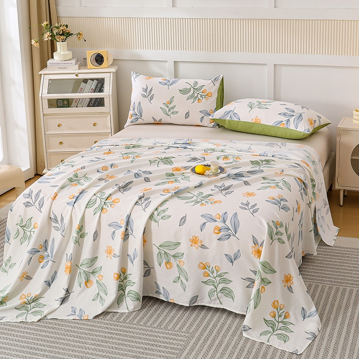 91家纺网 家纺一手货源 找家纺 宇彬家纺 2025直播新款13070全棉纯棉印花双人单床单枕套三件套喷气小清新简约学生被单 风吹一夏