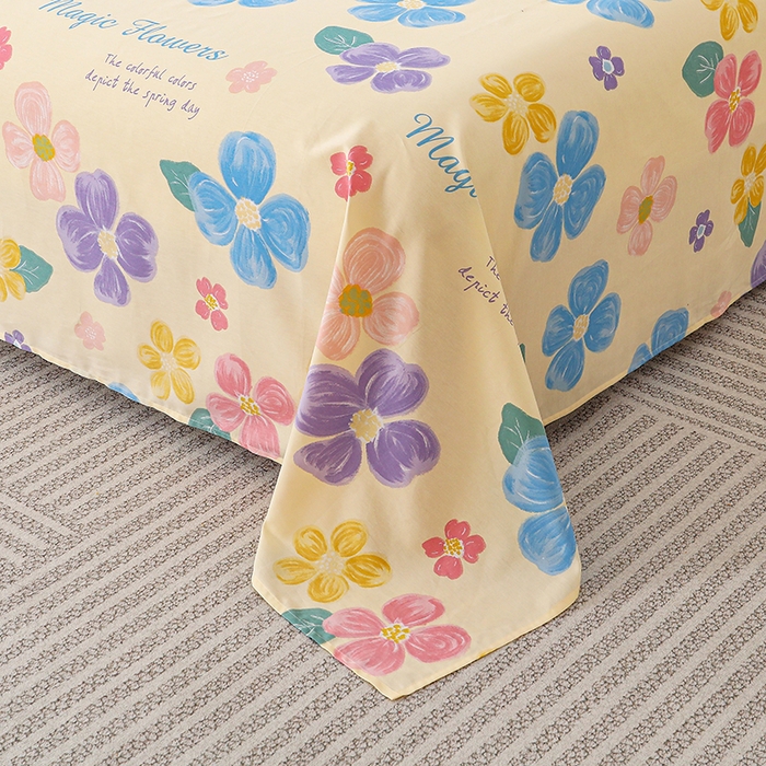 91家纺网 家纺一手货源 找家纺 宇彬家纺 2025直播新款13070全棉纯棉印花双人单床单枕套三件套喷气小清新简约学生被单 花屿芷