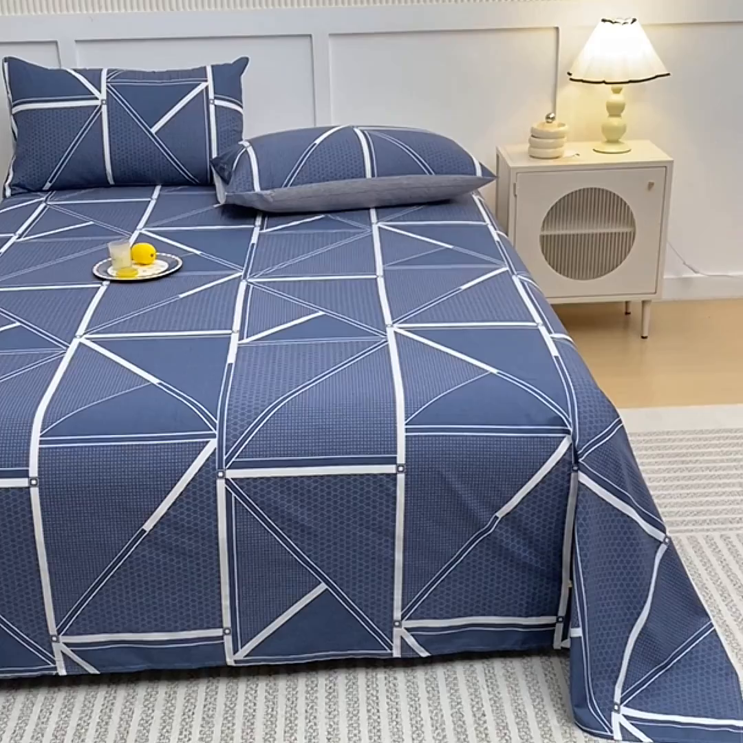 91家纺网 家纺一手货源 找家纺 宇彬家纺 2025直播新款13070全棉纯棉印花双人单床单枕套三件套喷气小清新简约学生被单 空间