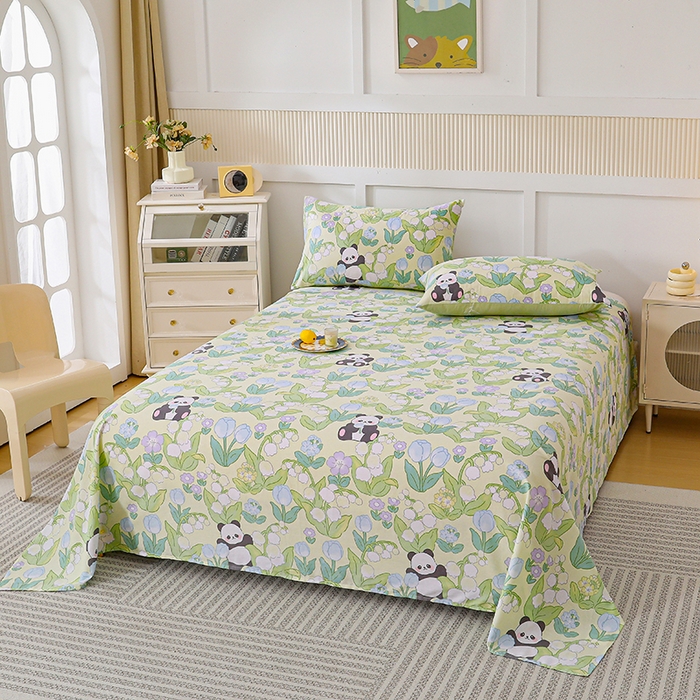 91家纺网 家纺一手货源 找家纺 宇彬家纺 2025直播新款13070全棉纯棉印花双人单床单枕套三件套喷气小清新简约学生被单 恋恋夏日