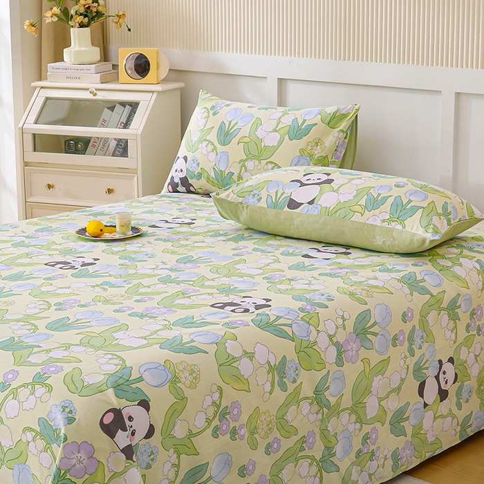 91家纺网 家纺一手货源 找家纺 宇彬家纺 2025直播新款13070全棉纯棉印花双人单床单枕套三件套喷气小清新简约学生被单 恋恋夏日