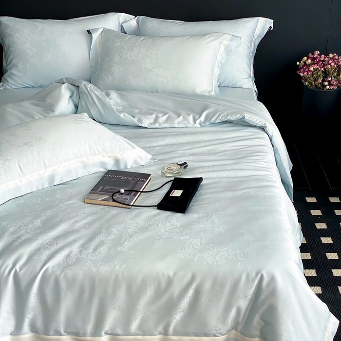 91家纺网 家纺一手货源 找家纺 馨蕊2025新款天丝棉青黛四件套 青黛-北卡蓝