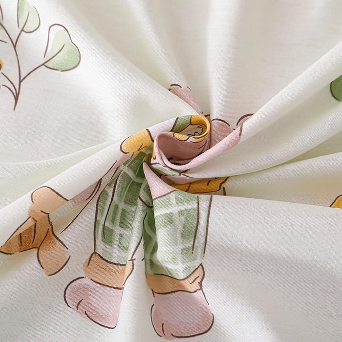 91家纺网 家纺一手货源 找家纺 宇彬家纺 2025直播新款13070全棉纯棉印花双人单床单枕套三件套喷气小清新简约学生被单 米粒熊