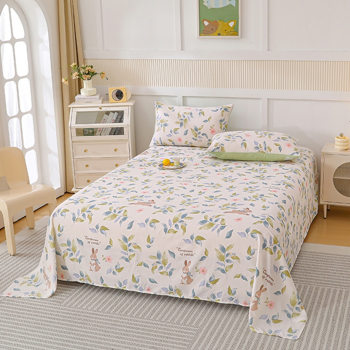 91家纺网 家纺一手货源 找家纺 宇彬家纺 2025直播新款13070全棉纯棉印花双人单床单枕套三件套喷气小清新简约学生被单 秘境（新）