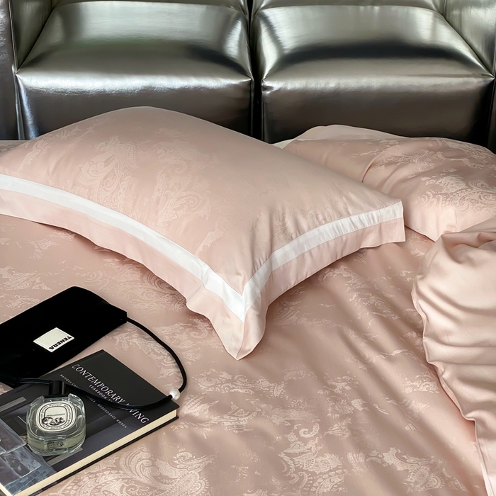 91家纺网 家纺一手货源 找家纺 馨蕊2025新款天丝棉青黛四件套 青黛-蔷薇粉