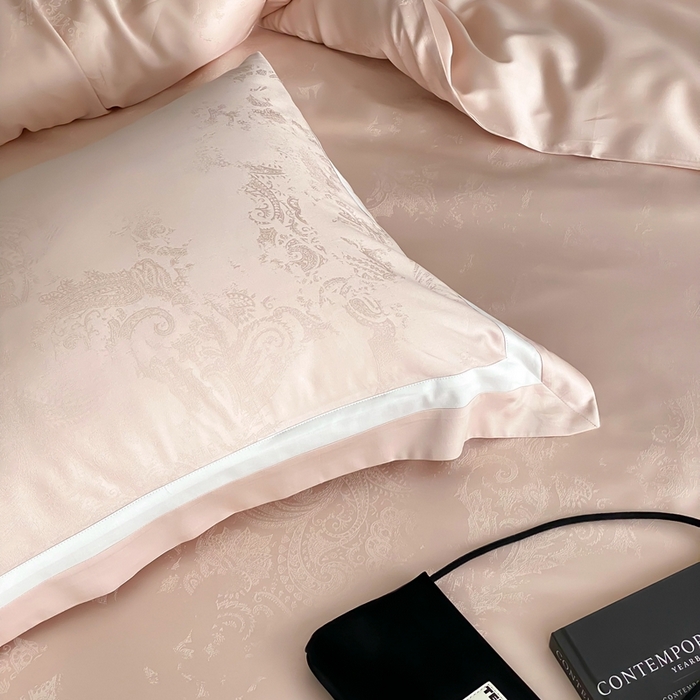 91家纺网 家纺一手货源 找家纺 馨蕊2025新款天丝棉青黛四件套 青黛-蔷薇粉