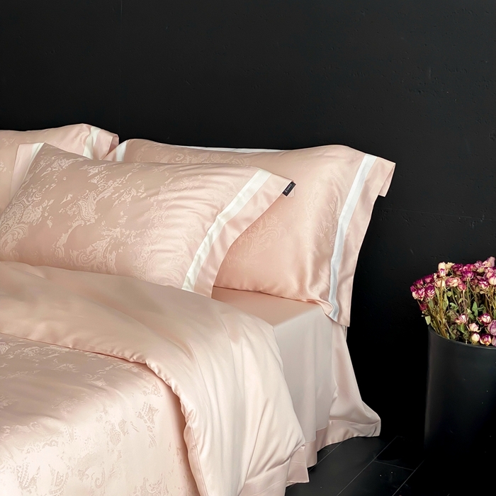 91家纺网 家纺一手货源 找家纺 馨蕊2025新款天丝棉青黛四件套 青黛-蔷薇粉