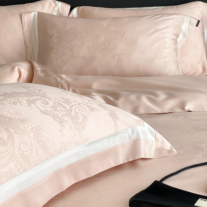 91家纺网 家纺一手货源 找家纺 馨蕊2025新款天丝棉青黛四件套 青黛-蔷薇粉