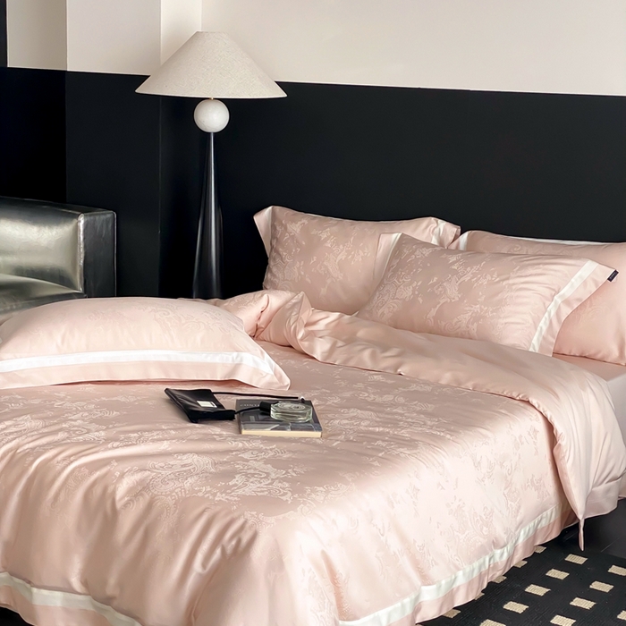 91家纺网 家纺一手货源 找家纺 馨蕊2025新款天丝棉青黛四件套 青黛-蔷薇粉