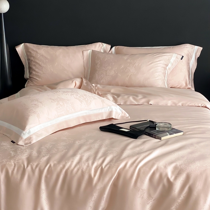 91家纺网 家纺一手货源 找家纺 馨蕊2025新款天丝棉青黛四件套 青黛-蔷薇粉