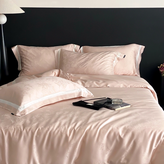 91家纺网 家纺一手货源 找家纺 馨蕊2025新款天丝棉青黛四件套 青黛-蔷薇粉