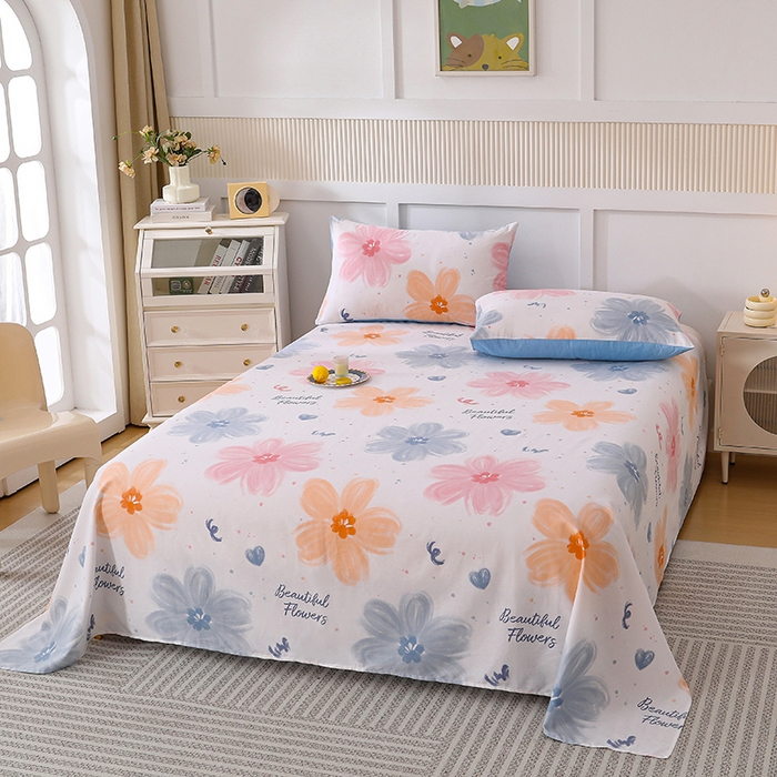 91家纺网 家纺一手货源 找家纺 宇彬家纺 2025直播新款13070全棉纯棉印花双人单床单枕套三件套喷气小清新简约学生被单 慕夏