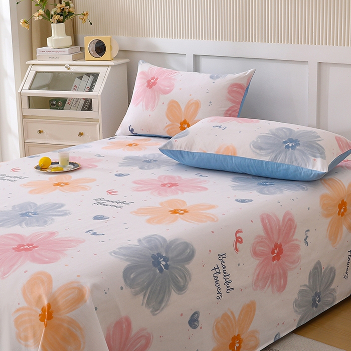 91家纺网 家纺一手货源 找家纺 宇彬家纺 2025直播新款13070全棉纯棉印花双人单床单枕套三件套喷气小清新简约学生被单 慕夏