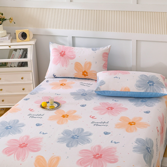 91家纺网 家纺一手货源 找家纺 宇彬家纺 2025直播新款13070全棉纯棉印花双人单床单枕套三件套喷气小清新简约学生被单 慕夏