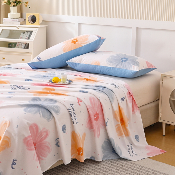 91家纺网 家纺一手货源 找家纺 宇彬家纺 2025直播新款13070全棉纯棉印花双人单床单枕套三件套喷气小清新简约学生被单 慕夏