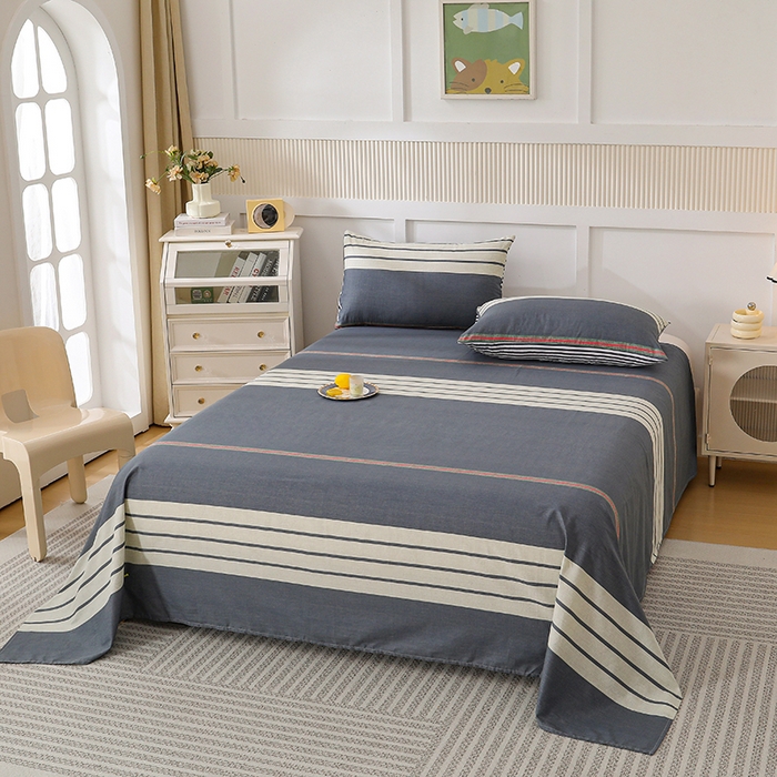 91家纺网 家纺一手货源 找家纺 宇彬家纺 2025直播新款13070全棉纯棉印花双人单床单枕套三件套喷气小清新简约学生被单 绅士