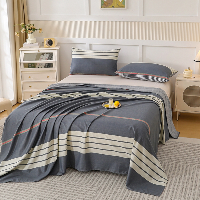 91家纺网 家纺一手货源 找家纺 宇彬家纺 2025直播新款13070全棉纯棉印花双人单床单枕套三件套喷气小清新简约学生被单 绅士