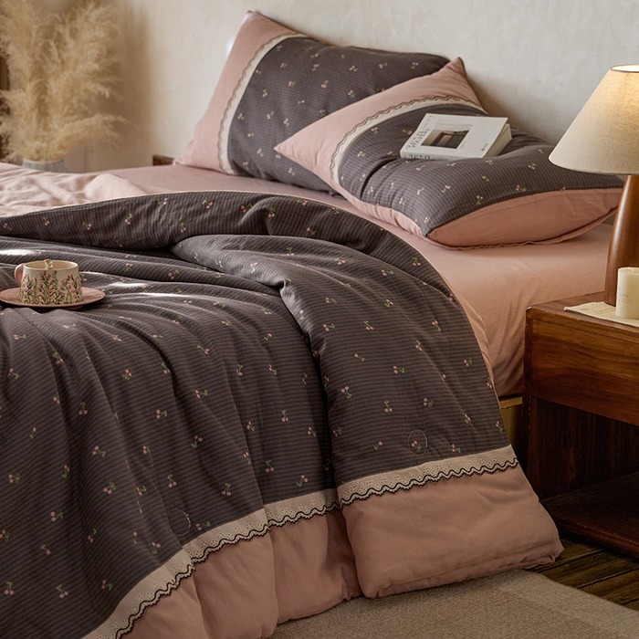 安莱生活 2025新款全棉纯棉双层纱复古花边款夏被夏凉被空调被四件套 初语