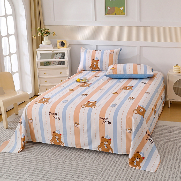 91家纺网 家纺一手货源 找家纺 宇彬家纺 2025直播新款13070全棉纯棉印花双人单床单枕套三件套喷气小清新简约学生被单 休闲小熊