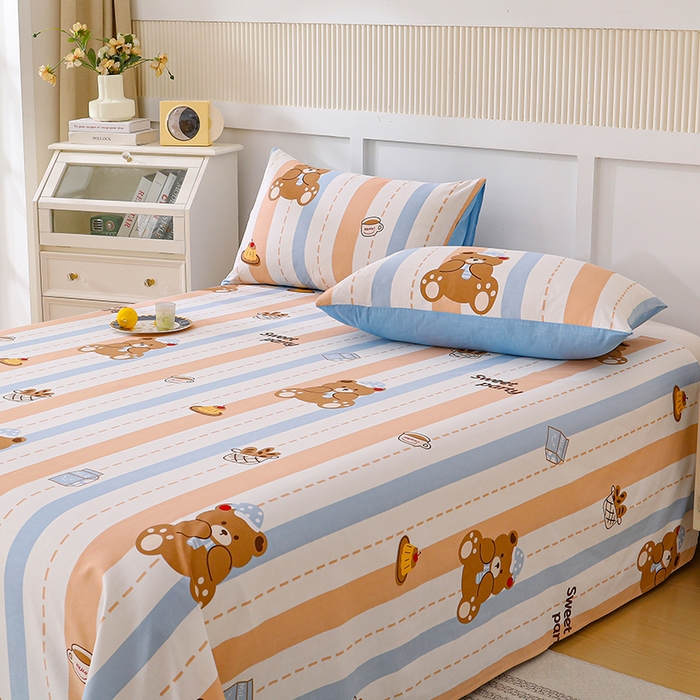 91家纺网 家纺一手货源 找家纺 宇彬家纺 2025直播新款13070全棉纯棉印花双人单床单枕套三件套喷气小清新简约学生被单 休闲小熊