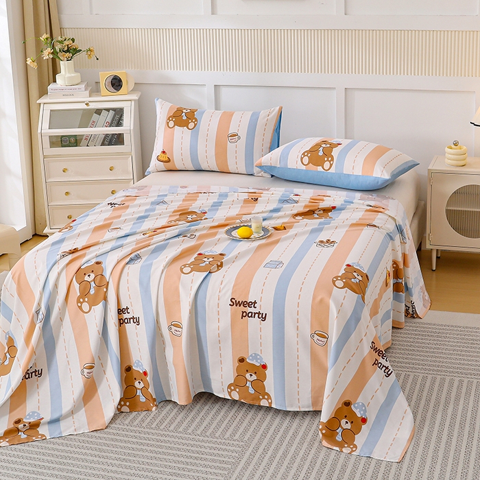 91家纺网 家纺一手货源 找家纺 宇彬家纺 2025直播新款13070全棉纯棉印花双人单床单枕套三件套喷气小清新简约学生被单 休闲小熊