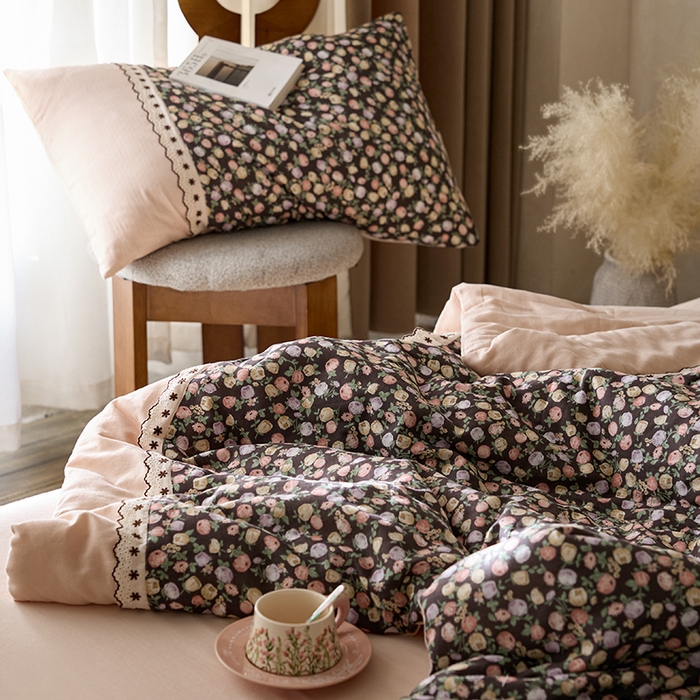 91家纺网 家纺一手货源 找家纺 安莱生活 2025新款全棉纯棉双层纱复古花边款夏被夏凉被空调被四件套 慕锦