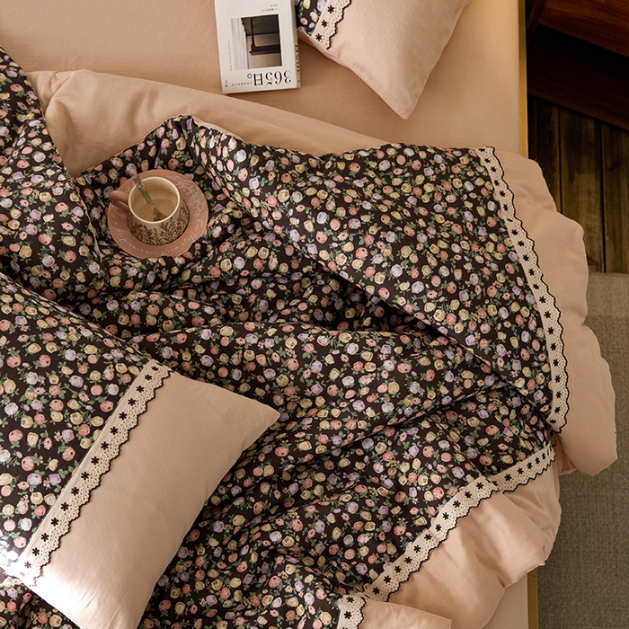 91家纺网 家纺一手货源 找家纺 安莱生活 2025新款全棉纯棉双层纱复古花边款夏被夏凉被空调被四件套 慕锦