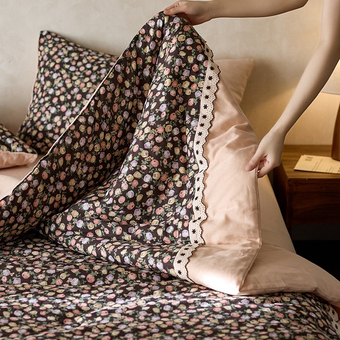 91家纺网 家纺一手货源 找家纺 安莱生活 2025新款全棉纯棉双层纱复古花边款夏被夏凉被空调被四件套 慕锦