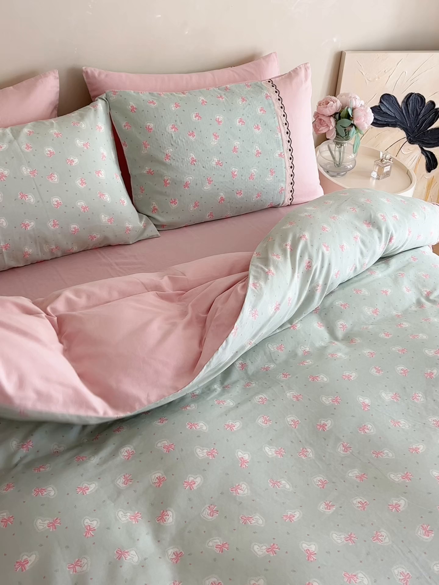 91家纺网 家纺一手货源 找家纺 安莱生活 2025新款全棉纯棉双层纱复古花边款四件套 蝶之恋