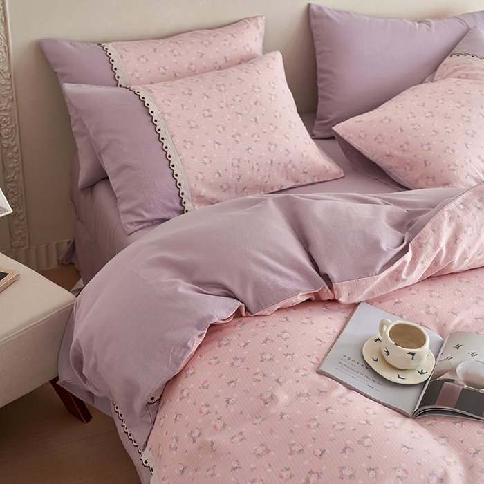 91家纺网 家纺一手货源 找家纺 安莱生活 2025新款全棉纯棉双层纱复古花边款四件套 罗蔓