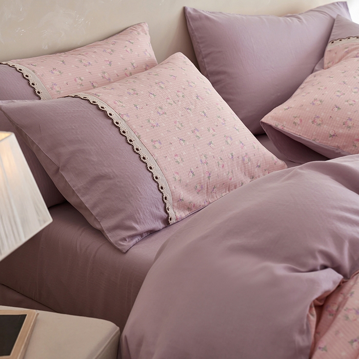 91家纺网 家纺一手货源 找家纺 安莱生活 2025新款全棉纯棉双层纱复古花边款四件套 罗蔓