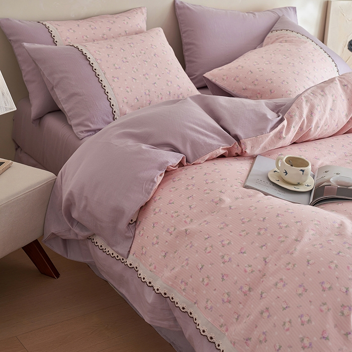 91家纺网 家纺一手货源 找家纺 安莱生活 2025新款全棉纯棉双层纱复古花边款四件套 罗蔓