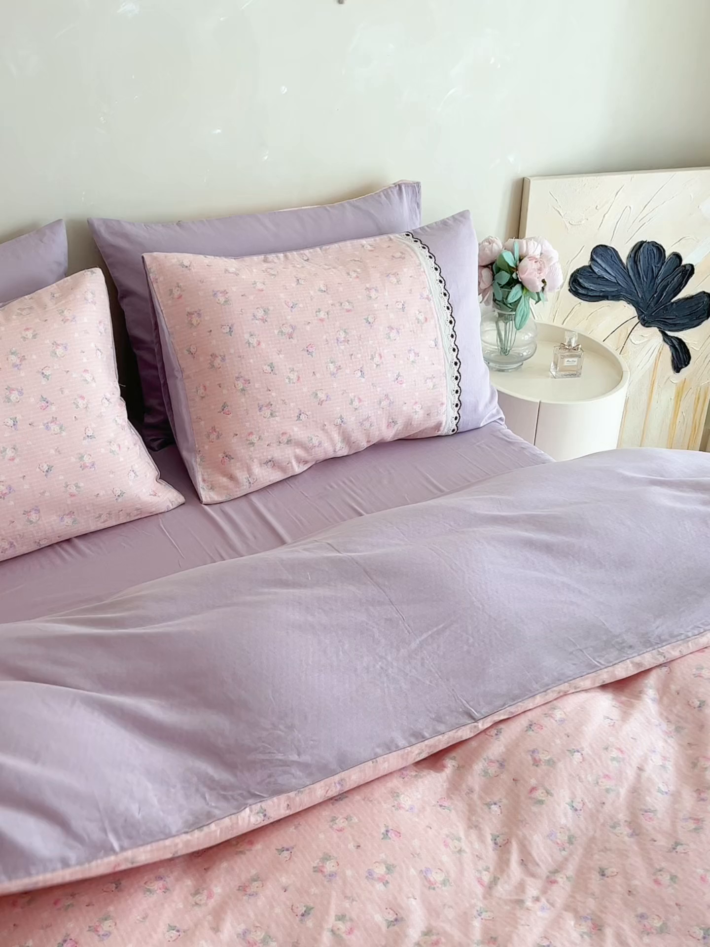 91家纺网 家纺一手货源 找家纺 安莱生活 2025新款全棉纯棉双层纱复古花边款四件套 罗蔓