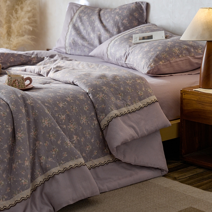 91家纺网 家纺一手货源 找家纺 （总）安莱生活 2025新款全棉纯棉双层纱复古花边款夏被夏凉被空调被四件套