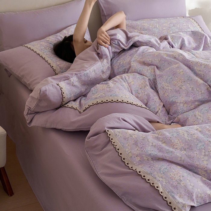 91家纺网 家纺一手货源 找家纺 安莱生活 2025新款全棉纯棉双层纱复古花边款四件套 慕荷