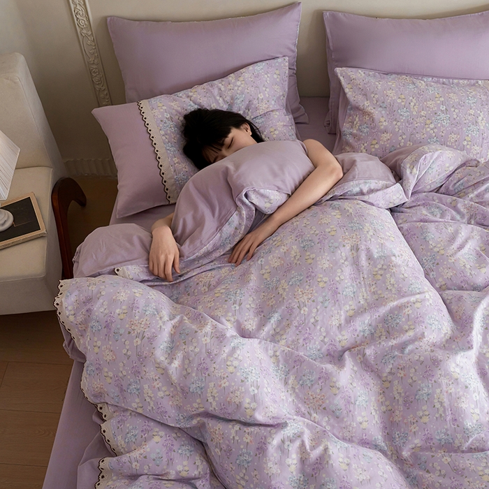 91家纺网 家纺一手货源 找家纺 安莱生活 2025新款全棉纯棉双层纱复古花边款四件套 慕荷