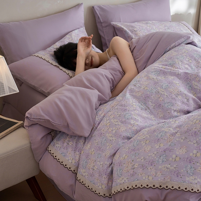 91家纺网 家纺一手货源 找家纺 安莱生活 2025新款全棉纯棉双层纱复古花边款四件套 慕荷