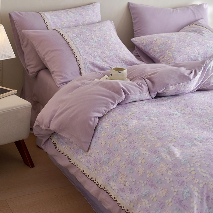 91家纺网 家纺一手货源 找家纺 安莱生活 2025新款全棉纯棉双层纱复古花边款四件套 慕荷