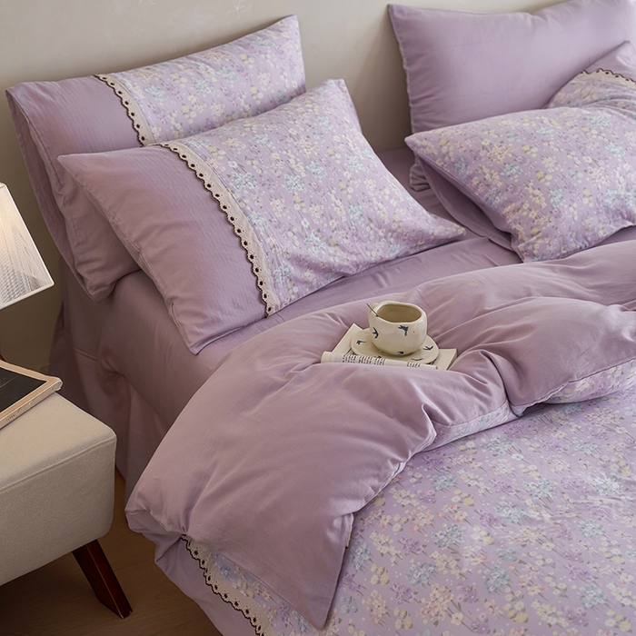 91家纺网 家纺一手货源 找家纺 安莱生活 2025新款全棉纯棉双层纱复古花边款四件套 慕荷