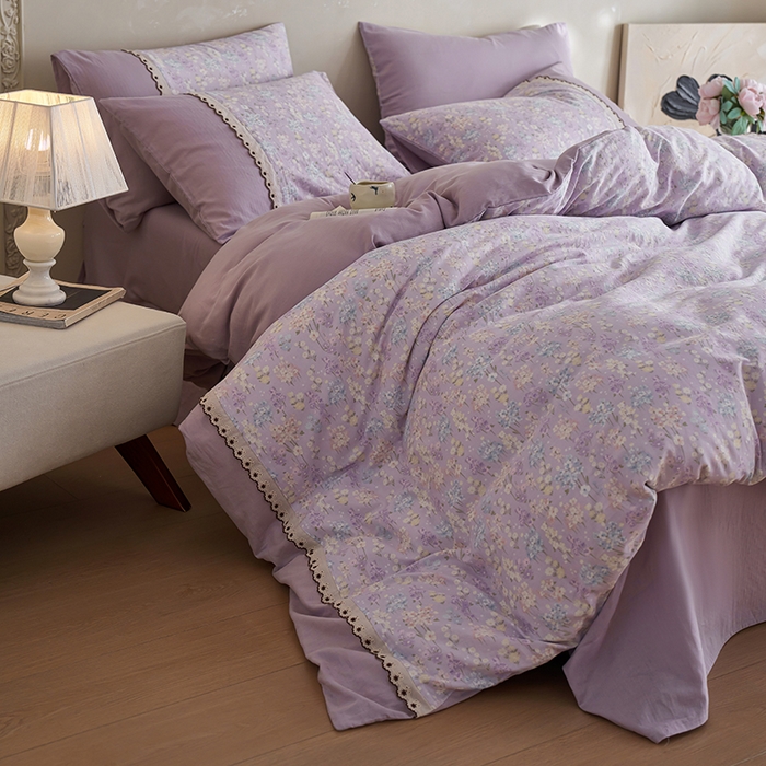 91家纺网 家纺一手货源 找家纺 安莱生活 2025新款全棉纯棉双层纱复古花边款四件套 慕荷