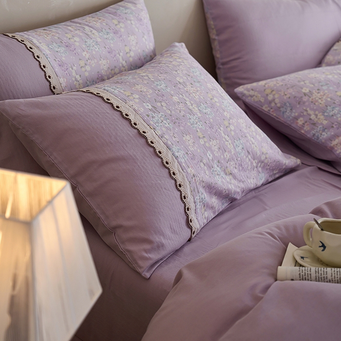 91家纺网 家纺一手货源 找家纺 安莱生活 2025新款全棉纯棉双层纱复古花边款四件套 慕荷