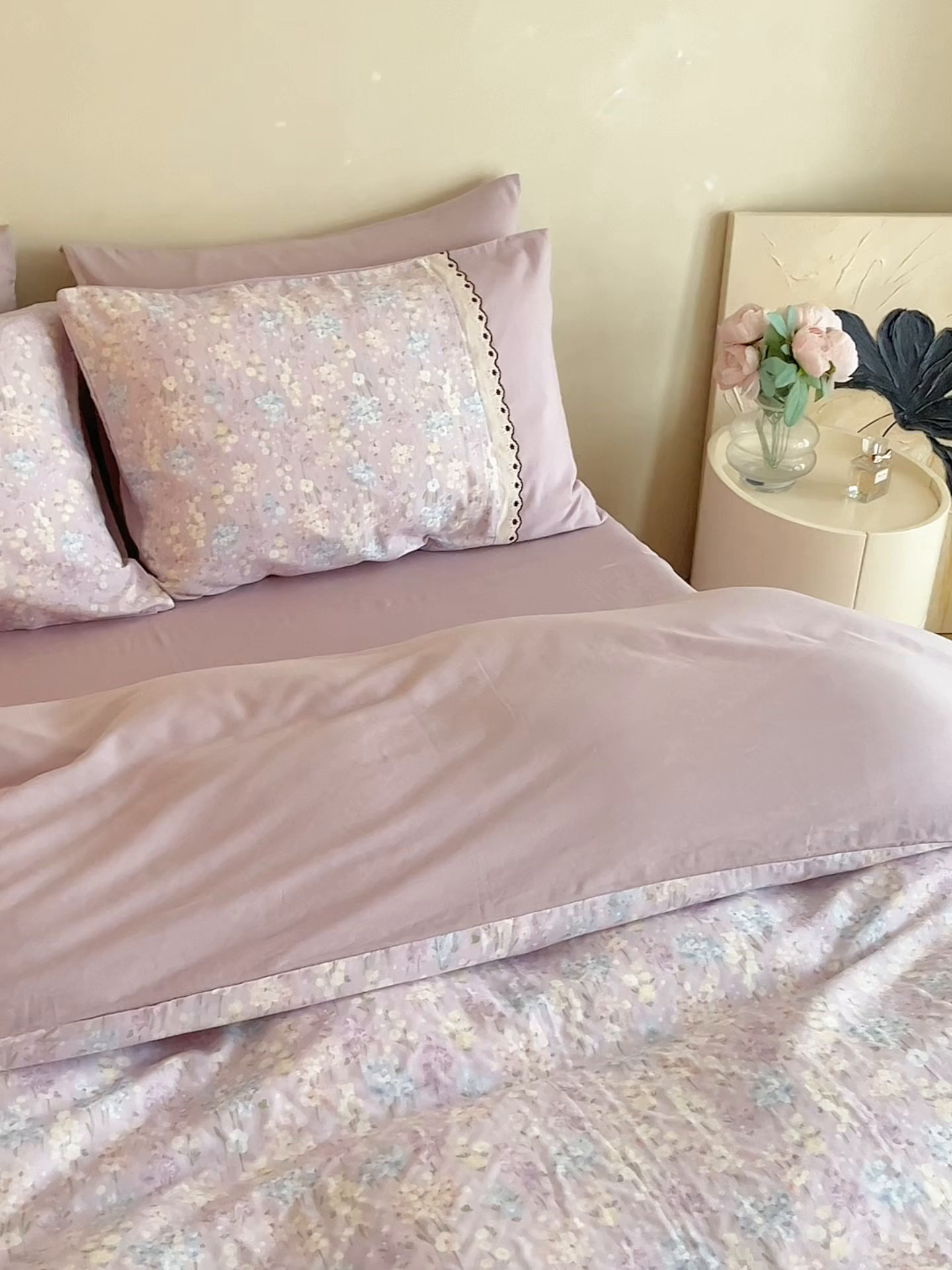 91家纺网 家纺一手货源 找家纺 安莱生活 2025新款全棉纯棉双层纱复古花边款四件套 慕荷