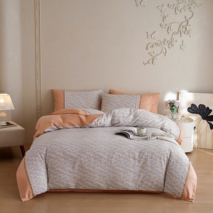 91家纺网 家纺一手货源 找家纺 安莱生活 2025新款全棉纯棉双层纱复古花边款四件套 忘忧