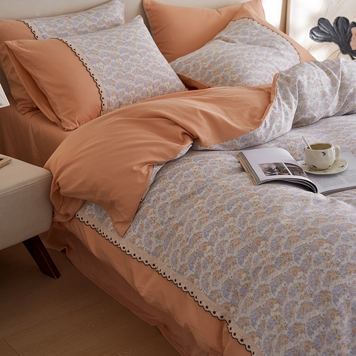 91家纺网 家纺一手货源 找家纺 安莱生活 2025新款全棉纯棉双层纱复古花边款四件套 忘忧