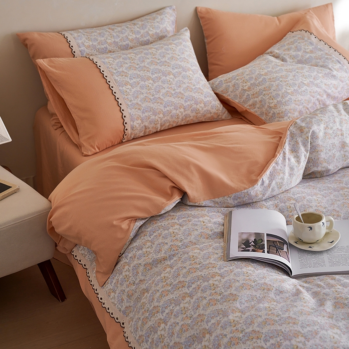 91家纺网 家纺一手货源 找家纺 安莱生活 2025新款全棉纯棉双层纱复古花边款四件套 忘忧