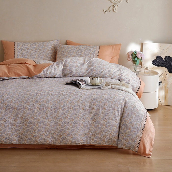 91家纺网 家纺一手货源 找家纺 安莱生活 2025新款全棉纯棉双层纱复古花边款四件套 忘忧