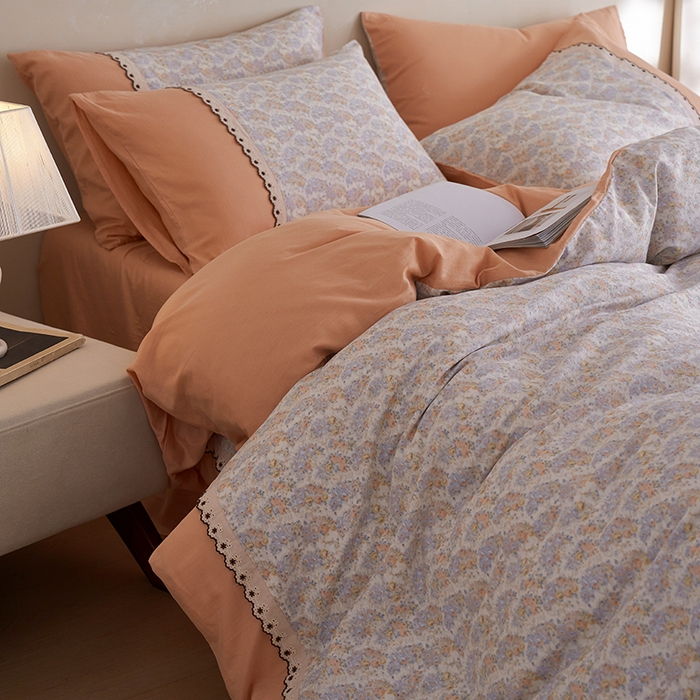 91家纺网 家纺一手货源 找家纺 安莱生活 2025新款全棉纯棉双层纱复古花边款四件套 忘忧